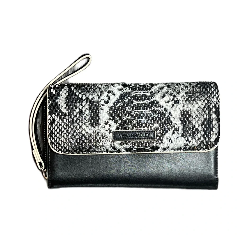 Vera Bradley Python Bowler Satchel Black with Zip around Wallet wristlet